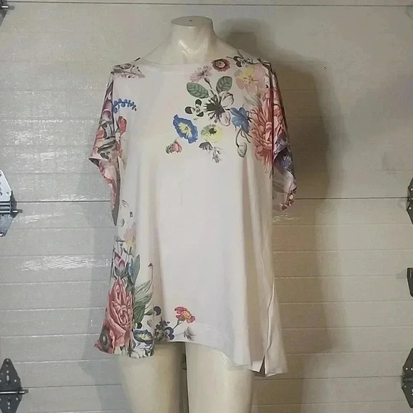 JANE DELANCEY TOP WHITE FLORAL KNIT BOHO TUNIC RELAXED - Picture 2 of 5